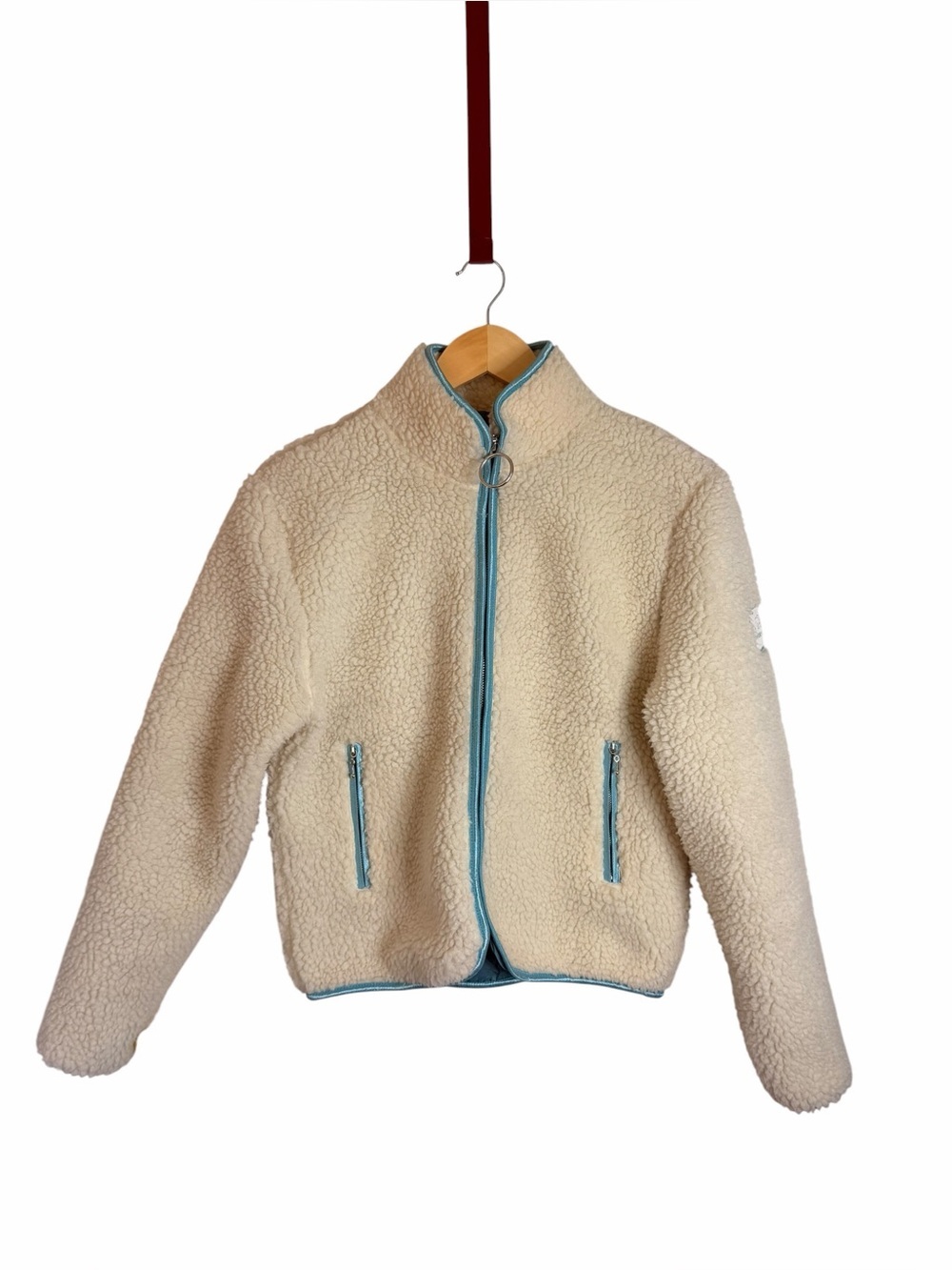 Ivory Ella Chloe White Sherpa Full Zip Teal Lining Nordic Hygge Women’s Sz XS